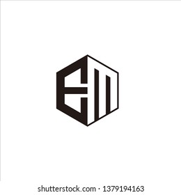 EM Logo Initial Monogram Negative Space Designs Templete with Black color and White Background