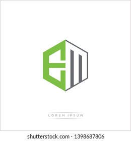 EM Logo Initial Monogram Negative Space Design Template With Green and Grey Color - Vector EPS 10