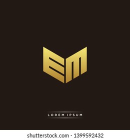 EM Logo Letter Initial Logo Designs Templete with Gold and Black Background