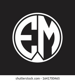 EM Logo monogram circle with piece ribbon style on black background