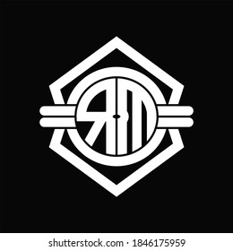 EM logo monogram with circle shape isolated hexagon emblem rounded design template on black background