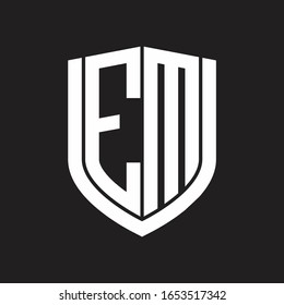 EM Logo monogram with emblem shield design isolated on black background