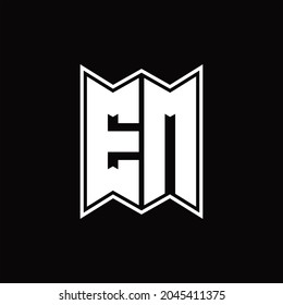 EM-Logo-Monogramm mit Design-Vorlage für Embleme auf schwarzem Hintergrund