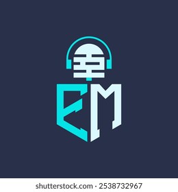 EM Microphone Logo Design for Audio, Music, and Podcast Branding - Letter EM Logo Professional Vector Illustration for Creative Industries