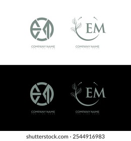 EM minimalist and classic logo set design. EM monogram circle shape vector. EM unique design.
