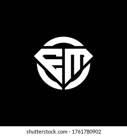 EM monogram logo with diamond shape and ring circle rounded design template