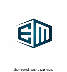 EM monogram logo with hexagon shape and negative space style ribbon design template