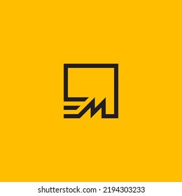 EM monogram logo inside square frame - black