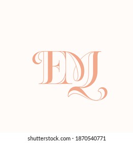 EM monogram logo.Decorative lettering sign.Alphabet initials icon isolated on light background.Elegant, beauty, luxury, wedding style characters shape.Typographic serif letter e and letter m.
