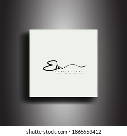 EM Signature style monogram.Calligraphic lettering icon and handwriting vector art.