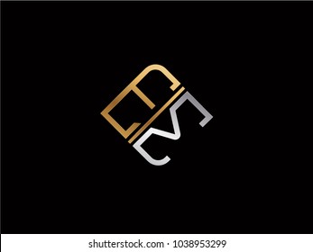 EM square shape Letter logo Design in silver gold color
