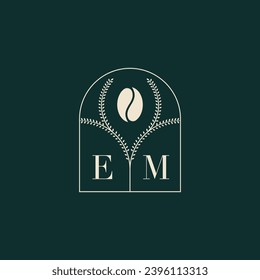 EM Unique and simple logo design combination of letters and coffee bean