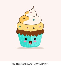 Ilustração em vetor cupcake isolada no fundo branco, clipart de cupcake