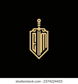 EM vintage shield and sword initial logo in high quality professional design that will print well across any print media