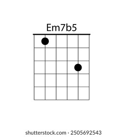 Em7b5, Hard guitar chord chart, icon vector template.