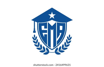 Plantilla de vector de diseño de logotipo académico de letras iniciales EMA. monograma, resumen, escuela, universidad, universidad, graduación, símbolo, escudo, modelo, instituto, educativo, canter de entrenamiento, tecnología, signo, insignia