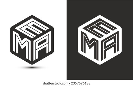 EMA letter logo design with illustrator cube logo, vector logo modern alphabet font overlap style. Premium Business logo icon. White color on black background