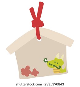 Ema con una simple ilustración deformada de un dragón