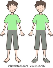 英語タイトル案
Emaciated Young Man Standing Barefoot Illustration