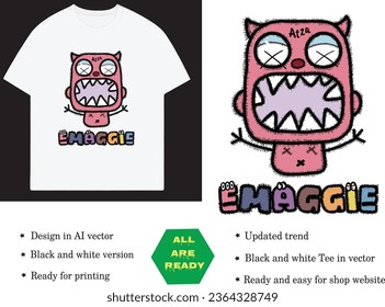 Vector monstruo Emaggie, impresión de camisetas