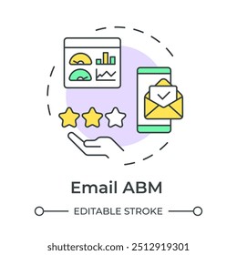 Ícone de conceito de várias cores do abm por email. Organização de marketing, eficiência. Serviço de classificação. Ilustração de linha de forma redonda. Ideia abstrata. Design gráfico. Fácil de usar em infográfico, apresentação