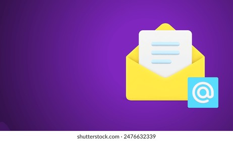 Email address correspondence receive send open envelope with letter 3d icon vector illustration. Electronic mail contact information mailbox newsletter postage business mailing communication