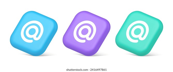 Email address digital symbol button internet chatting cyberspace communication 3d realistic blue purple and green icons. Mail electronic contact for letter message mailbox information