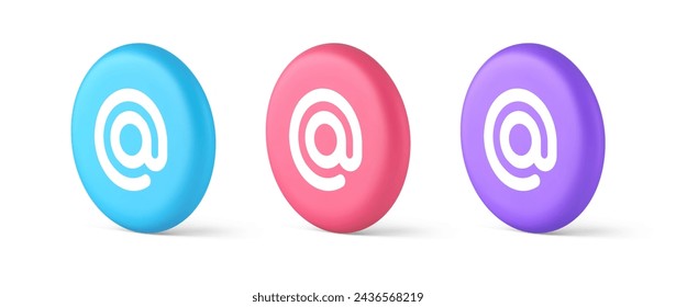 Email address digital symbol button internet chatting cyberspace communication 3d realistic blue pink and purple icons. Mail electronic contact for letter message mailbox information
