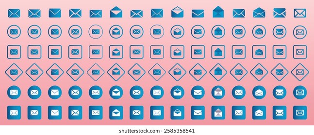 E-mail address icon set. Open and close newsletter envelope vector symbol. Envelope illustration. Mail icon vector for web. Post message letter sign. Mailbox or inbox Ui button.