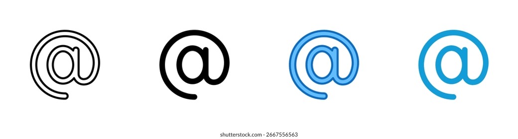 Endereço de e-mail Ícone de estilo múltiplo Design Vetor - símbolo clássico "at" indicando comunicação por e-mail ou endereço digital