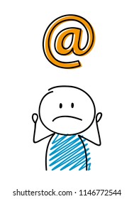 E-mail adress icon with confused stickman. Vector.