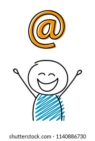 E-mail adress icon with happy stickman. Vector.