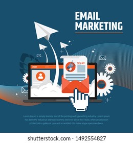 Email advertising campaign, e-marketing, reaching target audience with emails flat vector concept with icons