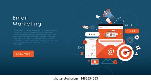 Email advertising campaign, e-marketing, reaching target audience with emails flat vector concept with icons