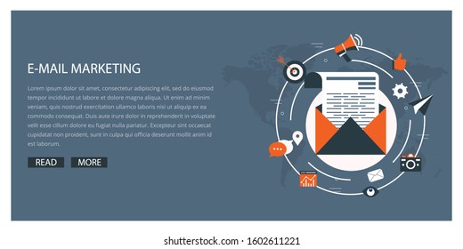 Email advertising campaign, e-marketing, reaching target audience with emails flat vector concept with icons