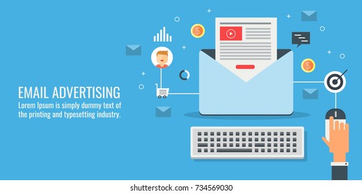 Email Advertising, Marketing, Campaign, Newsletter Flat Design Vector Illustration With Icons