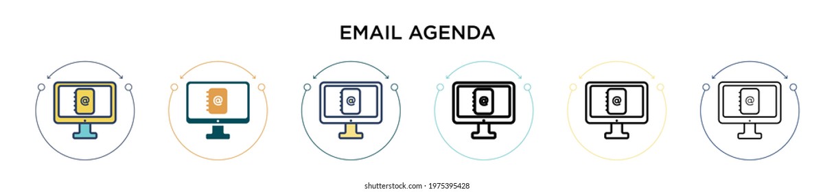 Email agenda icon in filled, thin line, outline and stroke style. Vector illustration of two colored and black email agenda vector icons designs can be used for mobile, ui, web