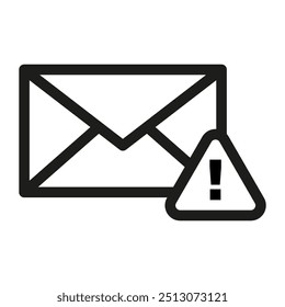 Email alert icon. Envelope with warning sign. Simple vector illustration. Black and white graphic.