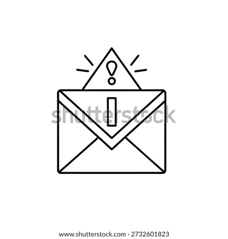 Email Alert Icon – Line Drawing of Envelope with Exclamation Mark and Warning Triangle