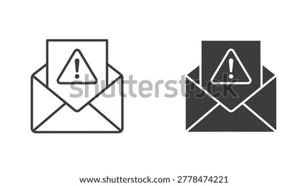 Email alert system notification collection in linear and solid variations, urgent message, security, spam, and warning