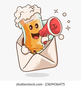 email announcement concept. beer glass with kawaii cute face mascot vector illustration