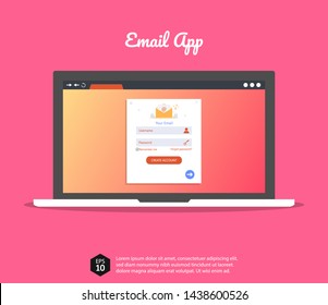 email app concept. mailing web page on laptop screen with gradient color. electronic message idea as part of marketing business. for website mockups, app development, user profile, access to account