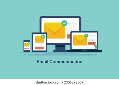 Email application. Email delivery network. Sending email messages for digital marketing campaign - vector illustration background with icons