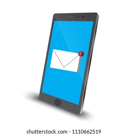 E-mail application on smartphone perspective angle view vector on white background, vector design Element illustration.