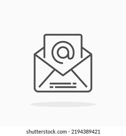 Correo electrónico con el icono de la línea Arroba. Actrazo editable y píxel perfecto. Se puede usar para productos digitales, presentación, diseño de impresión y más.