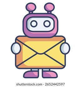 Email assistant icon represented by robot holding mail Lineal Color style.
