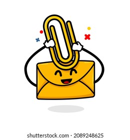 concepto de adjunto de correo electrónico. ilustración vectorial de clip de papel de caricatura de correo lindo aislado