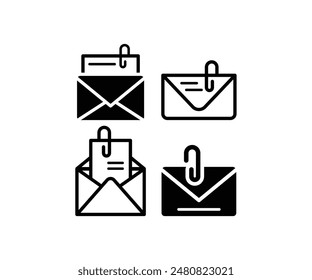 email attachment file document icon symbol vector design black white color simple modern illustration collection set