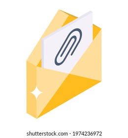 Email Attachment Icon In Modern Isometric Style, 