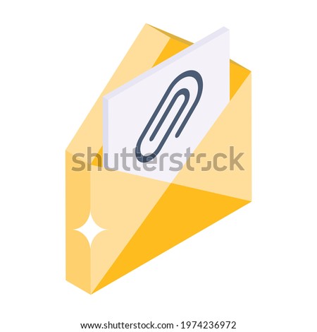 Email attachment icon in modern isometric style, 